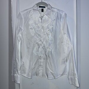 Ralph Lauren Women’s White Ruffled Shirt size Large